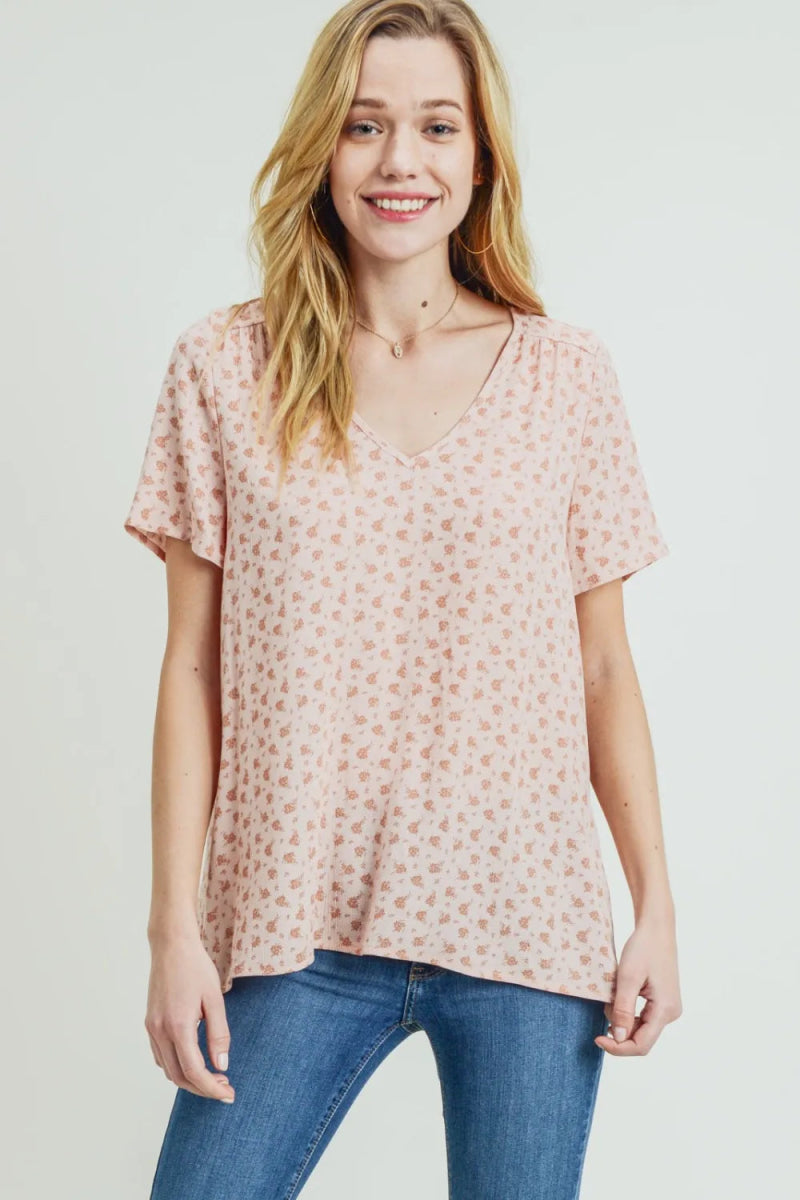 Cotton Bleu by Nu Label Printed V-Neck Short Sleeve T-Shirt - Love Salve